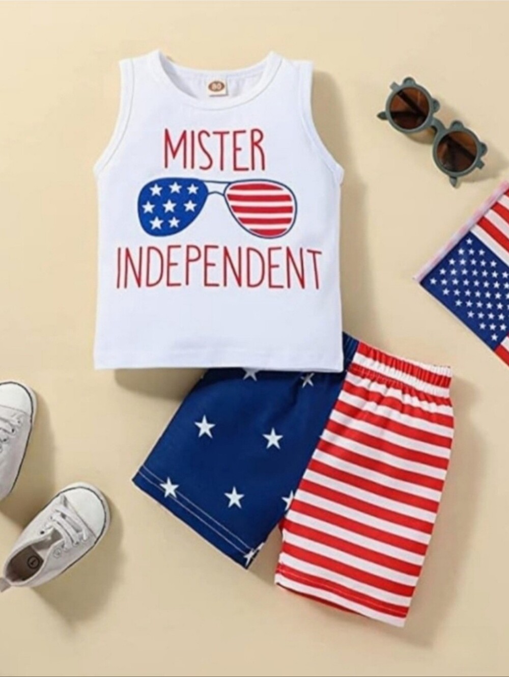 Patriotic Mister Independent Tank Top Star Stripes Short Boys Holiday Set 12-18M